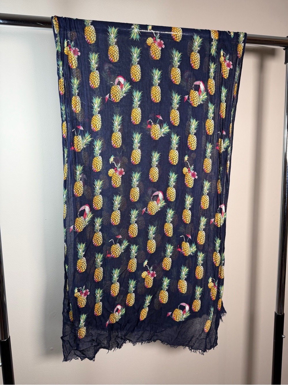 Vera Bradley Navy with Yellow Pineapple Print Wrap/Scarf